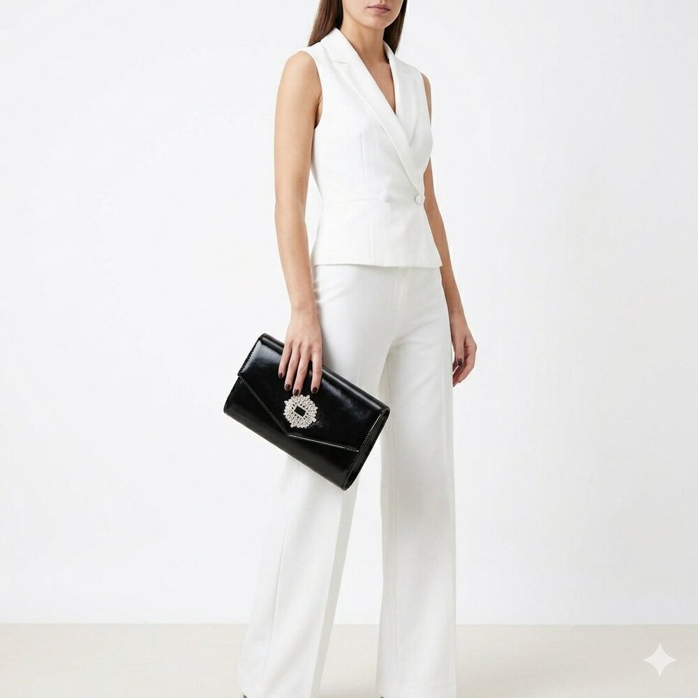 Badgley Mischka Black Clutch with Crystal Embellishment NWT